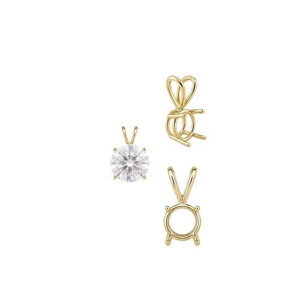 ITI NYC Round Four Prong Double Wire Pendants in 14K Gold (3.00 mm - 9.75 mm)