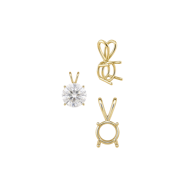 ITI NYC Round Four Prong Double Wire Pendants in 14K Gold (3.00 mm - 9.75 mm)