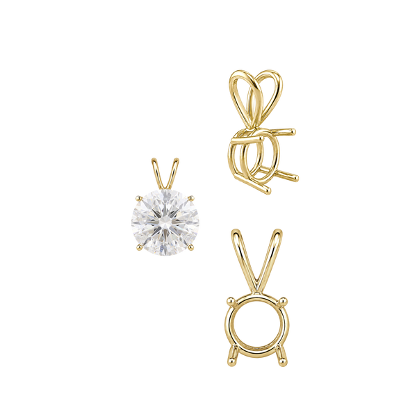 ITI NYC Round Four Prong Double Wire Pendants in 14K Gold (3.00 mm - 9.75 mm)