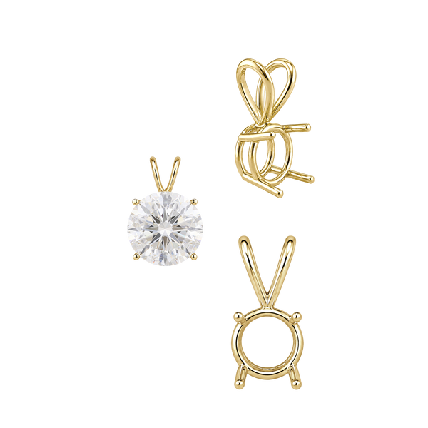 ITI NYC Round Four Prong Double Wire Pendants in 14K Gold (3.00 mm - 9.75 mm)