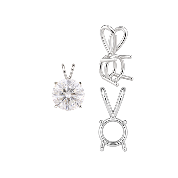 ITI NYC Round Four Prong Double Wire Pendants in Sterling Silver (3.00 mm - 9.75 mm)