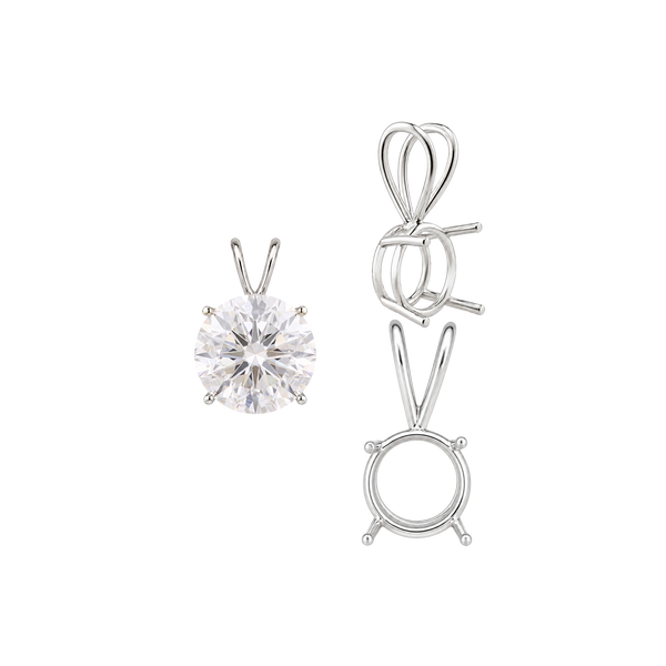 ITI NYC Round Four Prong Double Wire Pendants in Sterling Silver (3.00 mm - 9.75 mm)
