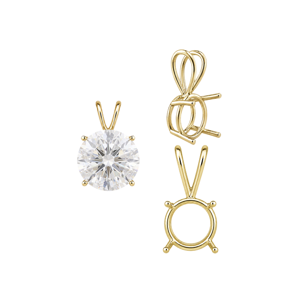 ITI NYC Round Four Prong Double Wire Pendants in 14K Gold (3.00 mm - 9.75 mm)