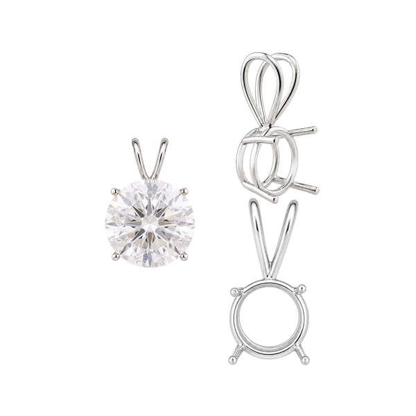 ITI NYC Round Four Prong Double Wire Pendants in Sterling Silver (3.00 mm - 9.75 mm)