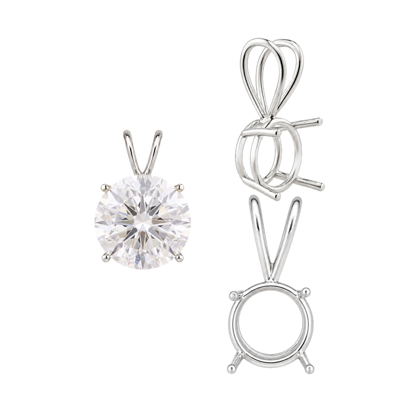 ITI NYC Round Four Prong Double Wire Pendants in Sterling Silver (3.00 mm - 9.75 mm)