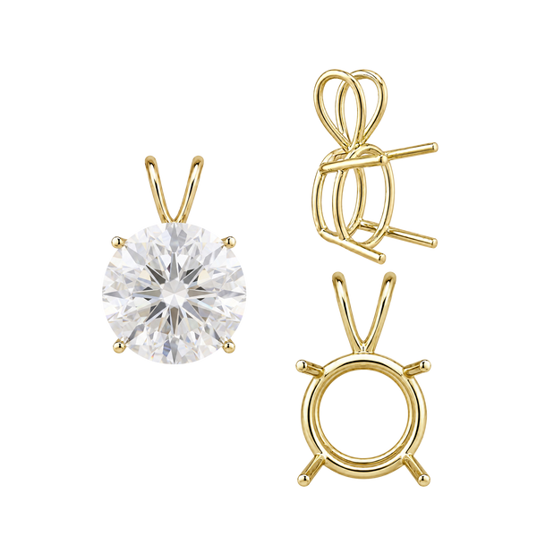 ITI NYC Round Four Prong Double Wire Pendants in 14K Gold (3.00 mm - 9.75 mm)