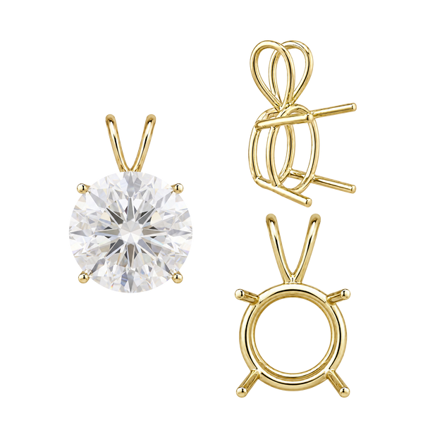 ITI NYC Round Four Prong Double Wire Pendants in 14K Gold (3.00 mm - 9.75 mm)