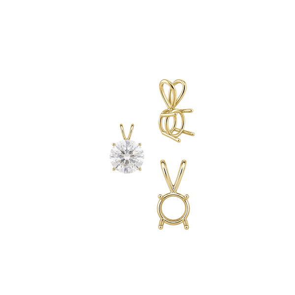ITI NYC Round Four Prong Double Wire Pendants in 14K Gold (3.00 mm - 9.75 mm)