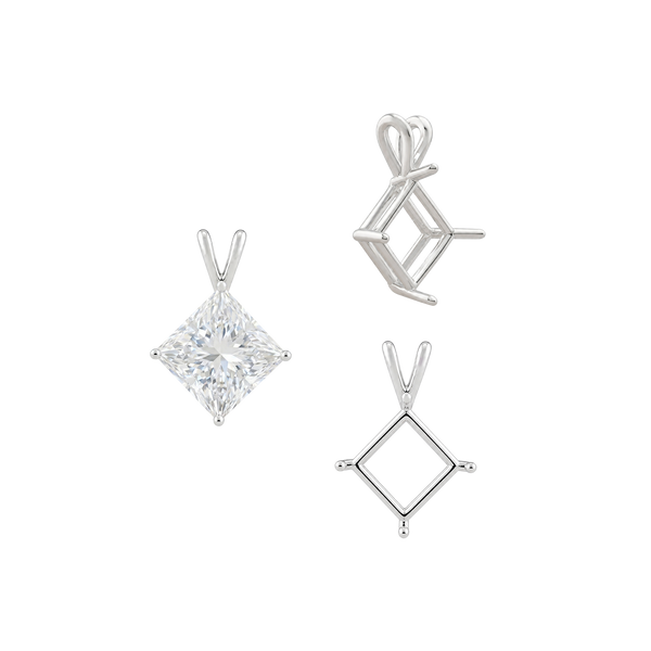 ITI NYC Square Four Prong Double Wire Pendants in 14K Gold (3.00 mm - 5.50 mm)
