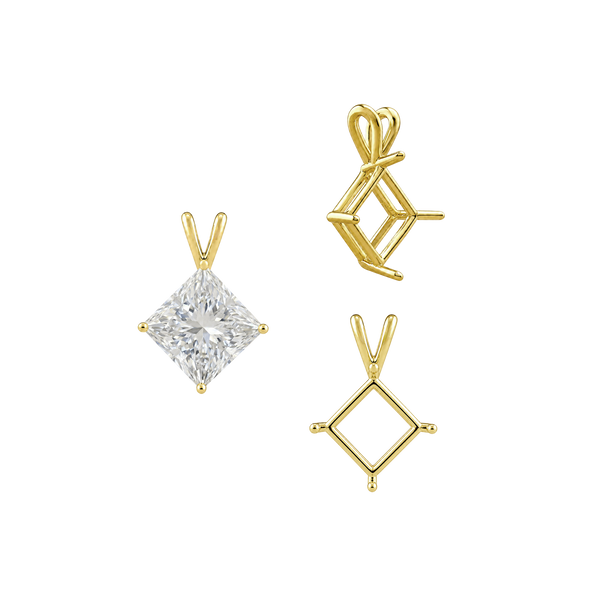 ITI NYC Square Four Prong Double Wire Pendants in 14K Gold (3.00 mm - 5.50 mm)