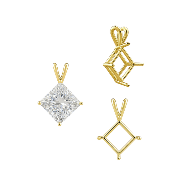 ITI NYC Square Four Prong Double Wire Pendants in 14K Gold (3.00 mm - 5.50 mm)