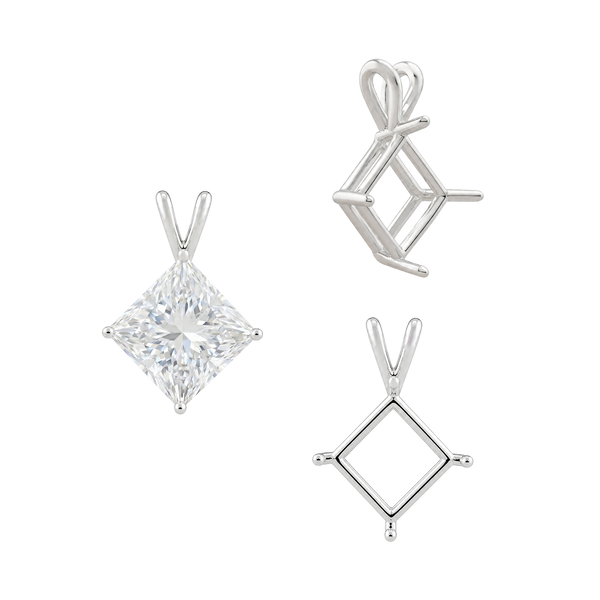 ITI NYC Square Four Prong Double Wire Pendants in 14K Gold (3.00 mm - 5.50 mm)