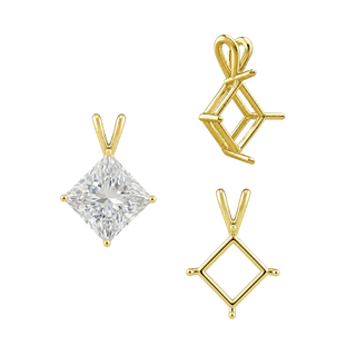 ITI NYC Square Four Prong Double Wire Pendants in 14K Gold (3.00 mm - 5.50 mm)