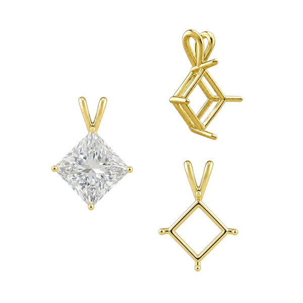ITI NYC Square Four Prong Double Wire Pendants in 14K Gold (3.00 mm - 5.50 mm)