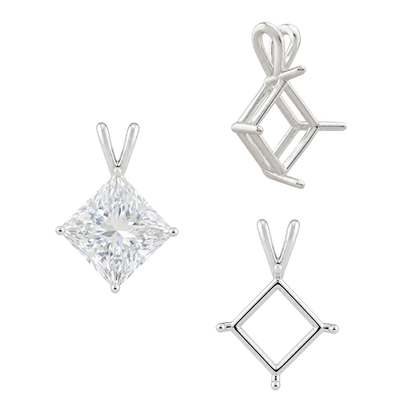 ITI NYC Square Four Prong Double Wire Pendants in 14K Gold (3.00 mm - 5.50 mm)
