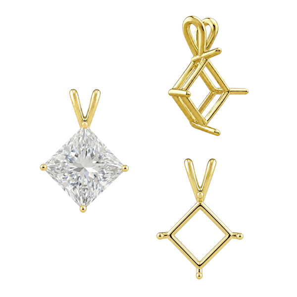 ITI NYC Square Four Prong Double Wire Pendants in 14K Gold (3.00 mm - 5.50 mm)