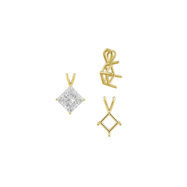 ITI NYC Square Four Prong Double Wire Pendants in 14K Gold (3.00 mm - 5.50 mm)