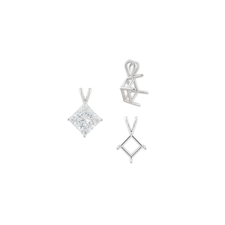 ITI NYC Square Four Prong Double Wire Pendants in Sterling Silver (3.00 mm - 5.50 mm)