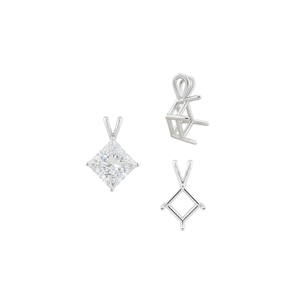 ITI NYC Square Four Prong Double Wire Pendants in 14K Gold (3.00 mm - 5.50 mm)
