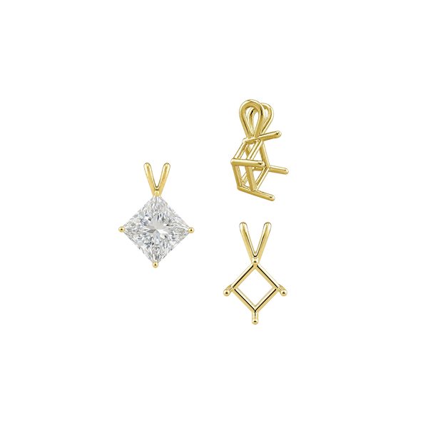 ITI NYC Square Four Prong Double Wire Pendants in 14K Gold (3.00 mm - 5.50 mm)