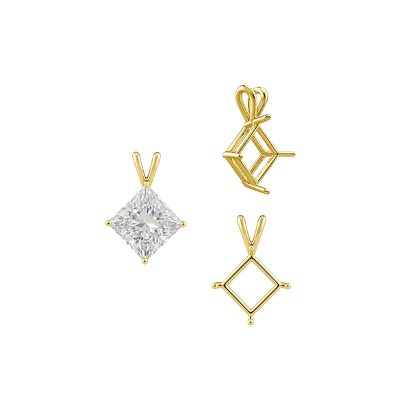 ITI NYC Square Four Prong Double Wire Pendants in 14K Gold (3.00 mm - 5.50 mm)