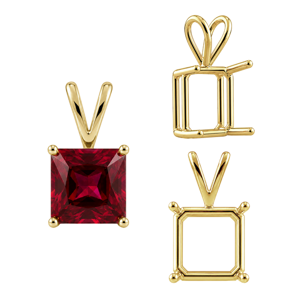 ITI NYC Square Four Prong Double Wire Pendants in 14K Gold (2.50 mm - 10.25 mm)