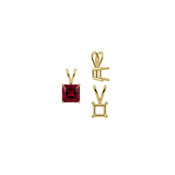 ITI NYC Square Four Prong Double Wire Pendants in 14K Gold (2.50 mm - 10.25 mm)