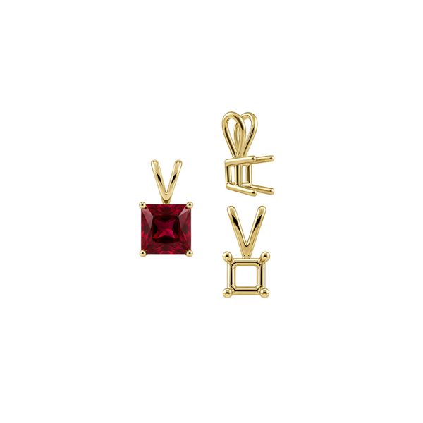 ITI NYC Square Four Prong Double Wire Pendants in 14K Gold (2.50 mm - 10.25 mm)