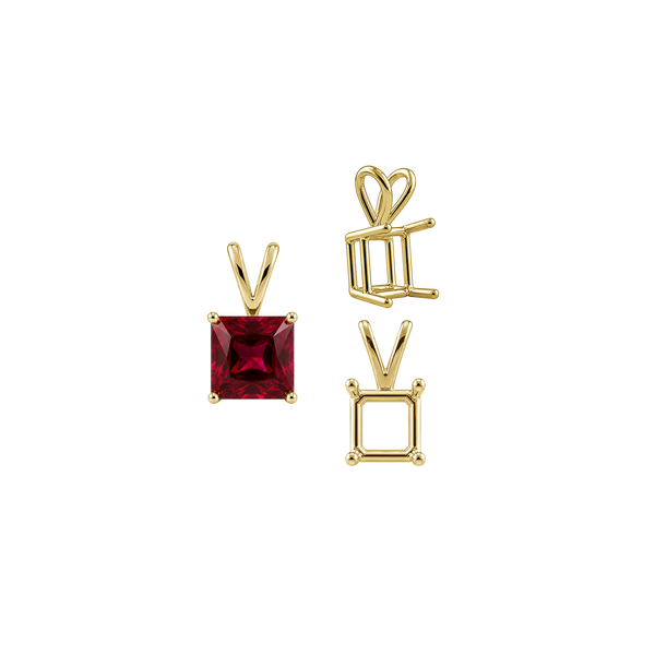 ITI NYC Square Four Prong Double Wire Pendants in 14K Gold (2.50 mm - 10.25 mm)