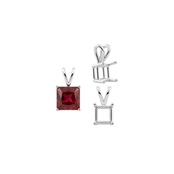 ITI NYC Square Four Prong Double Wire Pendants in Sterling Silver (2.50 mm - 10.25 mm)