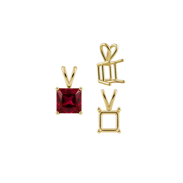 ITI NYC Square Four Prong Double Wire Pendants in 14K Gold (2.50 mm - 10.25 mm)