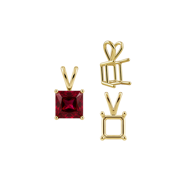 ITI NYC Square Four Prong Double Wire Pendants in 14K Gold (2.50 mm - 10.25 mm)