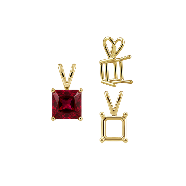 ITI NYC Square Four Prong Double Wire Pendants in 14K Gold (2.50 mm - 10.25 mm)