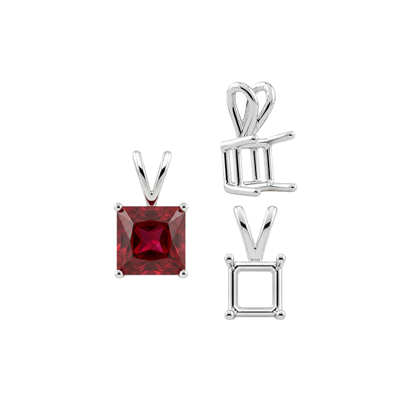 ITI NYC Square Four Prong Double Wire Pendants in Sterling Silver (2.50 mm - 10.25 mm)