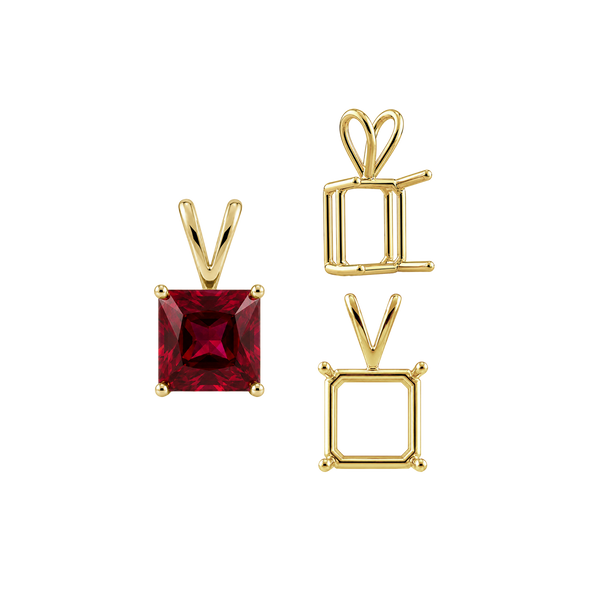 ITI NYC Square Four Prong Double Wire Pendants in 14K Gold (2.50 mm - 10.25 mm)