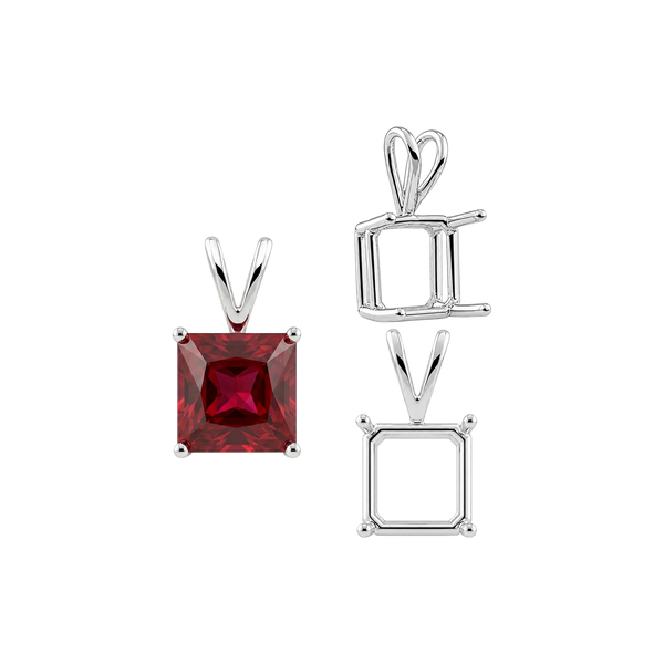 ITI NYC Square Four Prong Double Wire Pendants in Sterling Silver (2.50 mm - 10.25 mm)