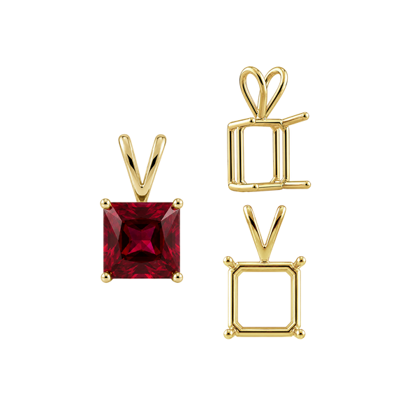 ITI NYC Square Four Prong Double Wire Pendants in 14K Gold (2.50 mm - 10.25 mm)