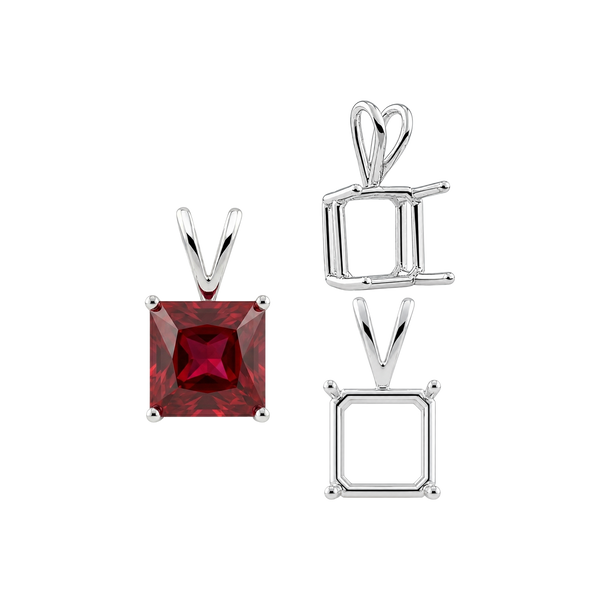 ITI NYC Square Four Prong Double Wire Pendants in Sterling Silver (2.50 mm - 10.25 mm)