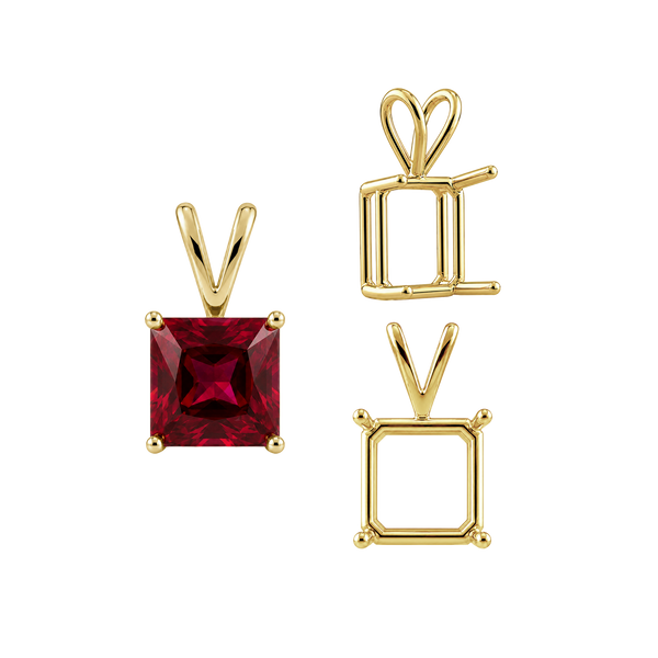 ITI NYC Square Four Prong Double Wire Pendants in 14K Gold (2.50 mm - 10.25 mm)