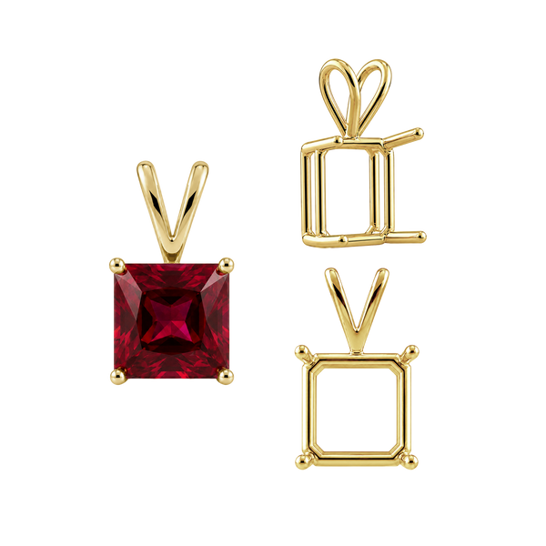 ITI NYC Square Four Prong Double Wire Pendants in 14K Gold (2.50 mm - 10.25 mm)