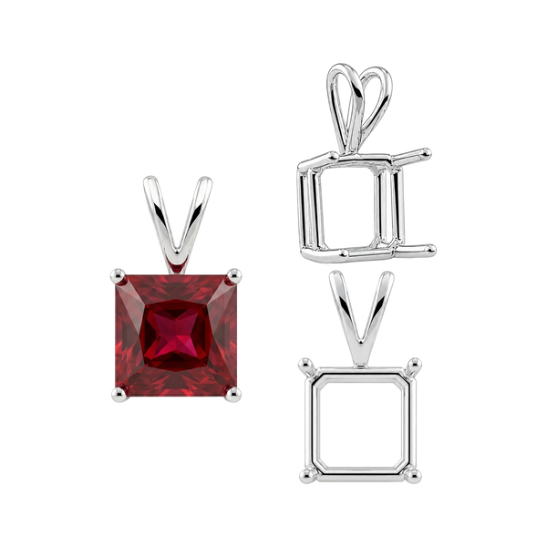 ITI NYC Square Four Prong Double Wire Pendants in Sterling Silver (2.50 mm - 10.25 mm)