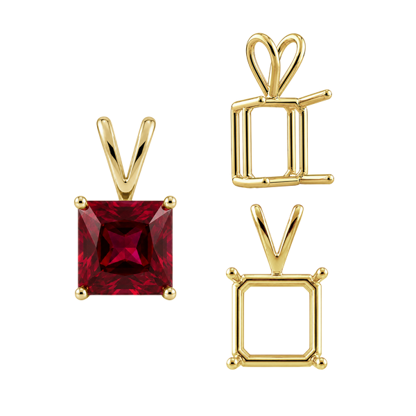 ITI NYC Square Four Prong Double Wire Pendants in 14K Gold (2.50 mm - 10.25 mm)
