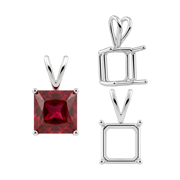 ITI NYC Square Four Prong Double Wire Pendants in Sterling Silver (2.50 mm - 10.25 mm)
