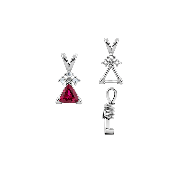 ITI NYC Triangle Shape V-End Pendants With 3 Accents in Sterling Silver (3.00 mm - 9.00 mm)