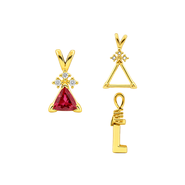 ITI NYC Triangle Shape V-End Pendants With 3 Accents in 14K Gold (3.00 mm - 9.00 mm)