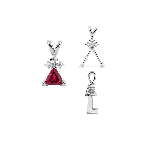 ITI NYC Triangle Shape V-End Pendants With 3 Accents in Sterling Silver (3.00 mm - 9.00 mm)