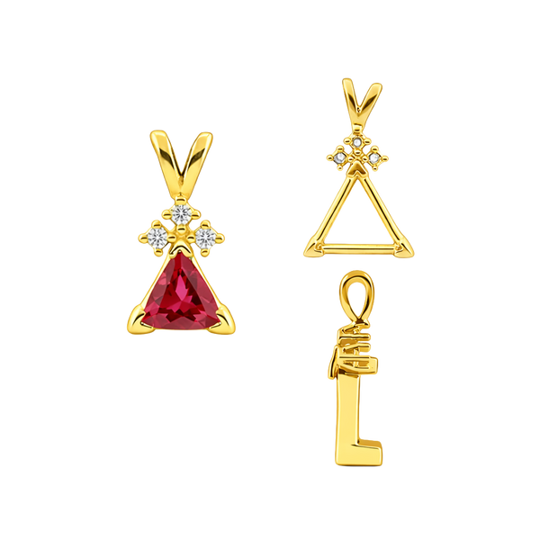 ITI NYC Triangle Shape V-End Pendants With 3 Accents in 14K Gold (3.00 mm - 9.00 mm)