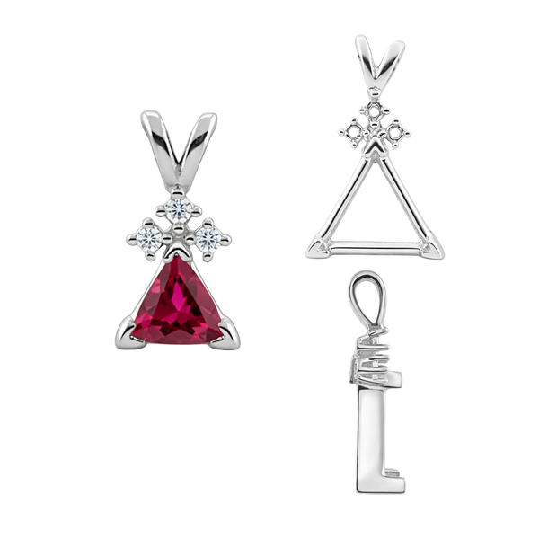 ITI NYC Triangle Shape V-End Pendants With 3 Accents in 14K Gold (3.00 mm - 9.00 mm)