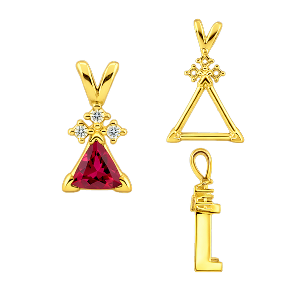 ITI NYC Triangle Shape V-End Pendants With 3 Accents in 14K Gold (3.00 mm - 9.00 mm)