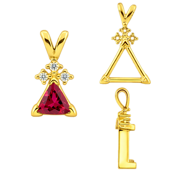 ITI NYC Triangle Shape V-End Pendants With 3 Accents in 14K Gold (3.00 mm - 9.00 mm)
